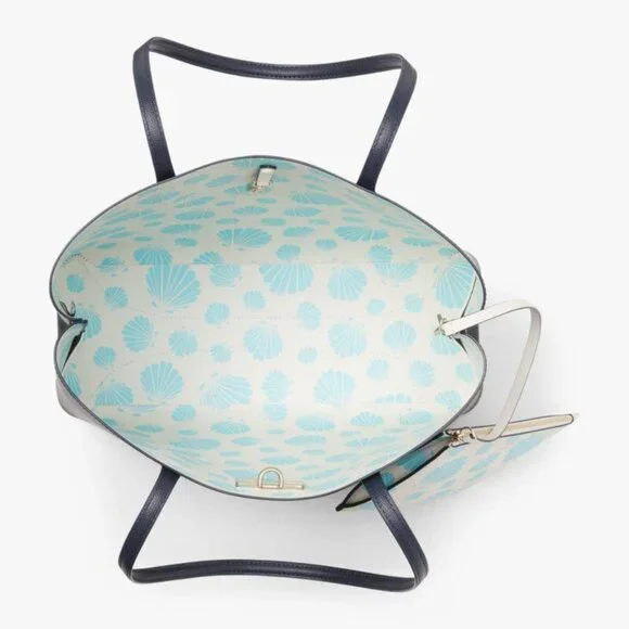 Kate Spade All Day Large Tote Blue Seashell Pop Leather Wristlet Shoulder Bag - Picture 6 of 11